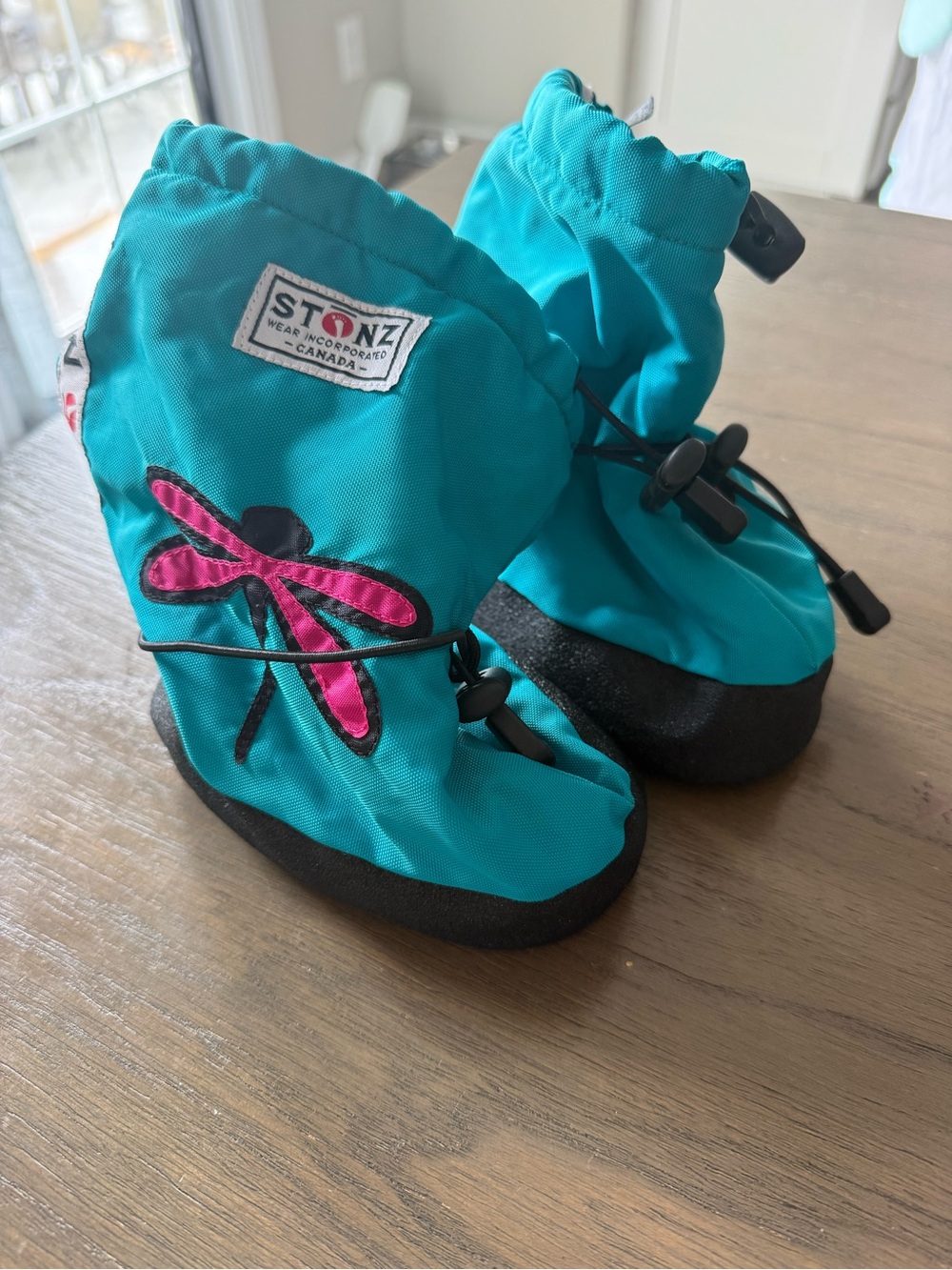 Stonz Teal Kids Waterproof Booties with Pink Dragonfly Accent